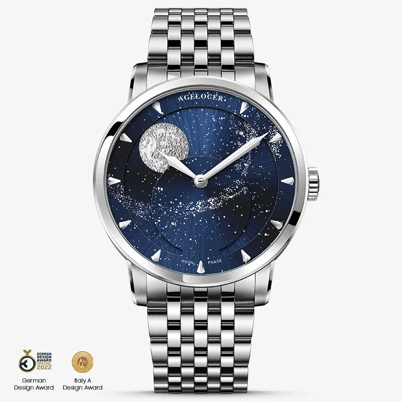 AGELOCER Original Astronomer Series Men Automatic Mechanical Watches Galaxy Silver