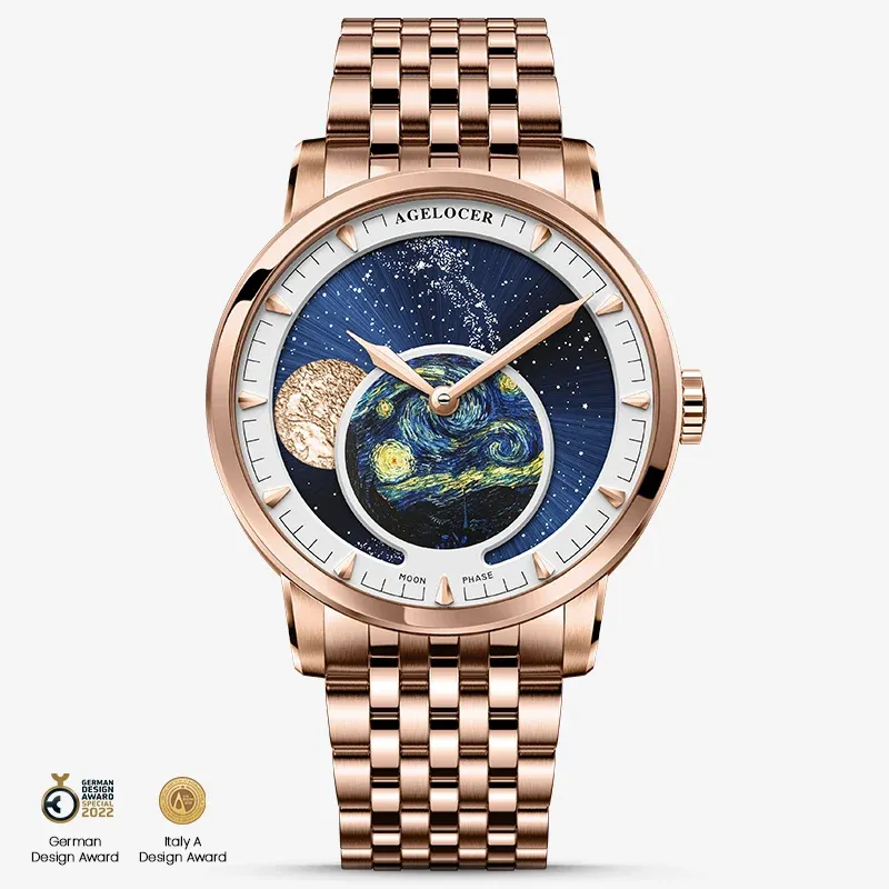 AGELOCER Original Astronomer Series Men Automatic Mechanical Watches Gold Stainless Steel