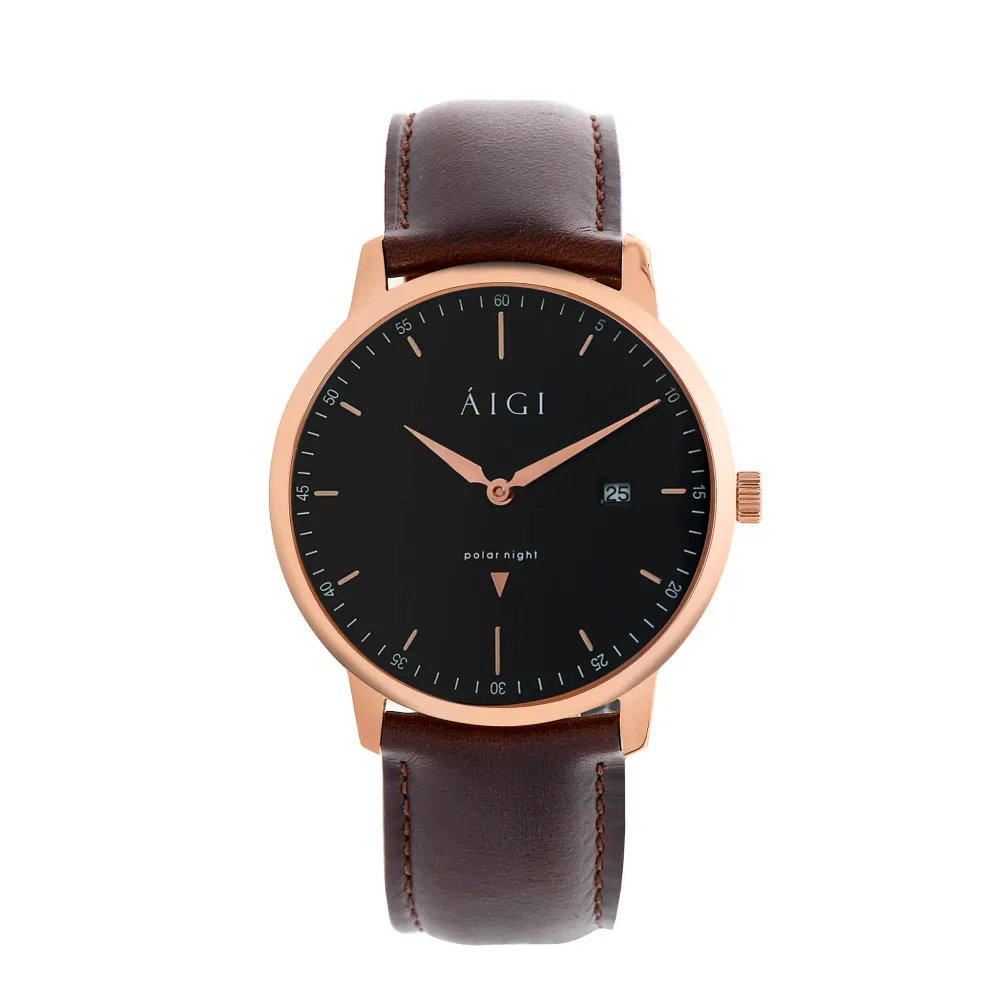 Aigi Watches MØRKETID 40MM - BRUN SKINN, photo 1 of 4