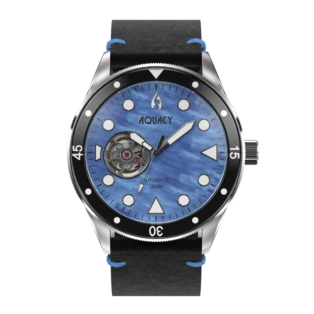 Aquacy Hei Matau Cave Diver Open Heart Men's Automatic 200M Blue Mother of Pearl Dive Watch CD.38.BLMOP.B.L