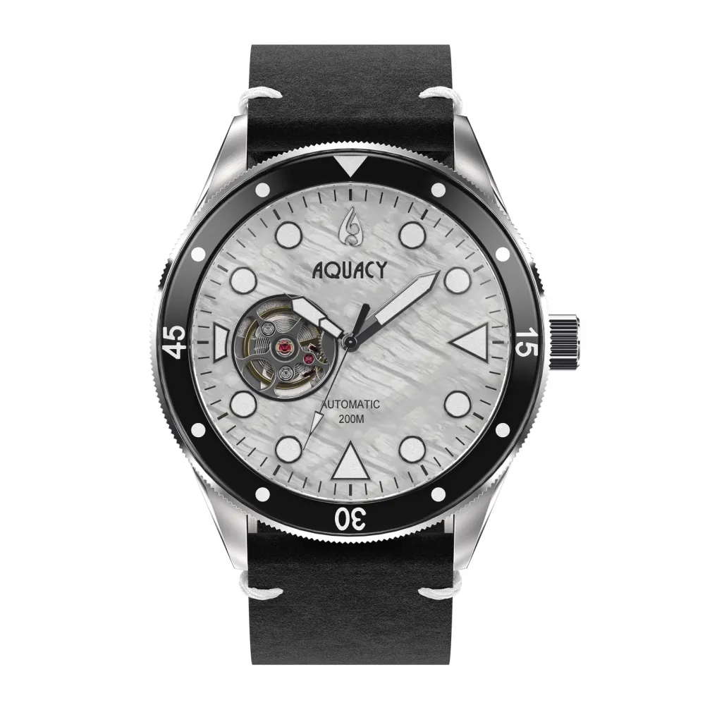 Aquacy Hei Matau Cave Diver Open Heart Men's Automatic 200M White of Pearl Dive Watch CD.38.WHMOP.B.L