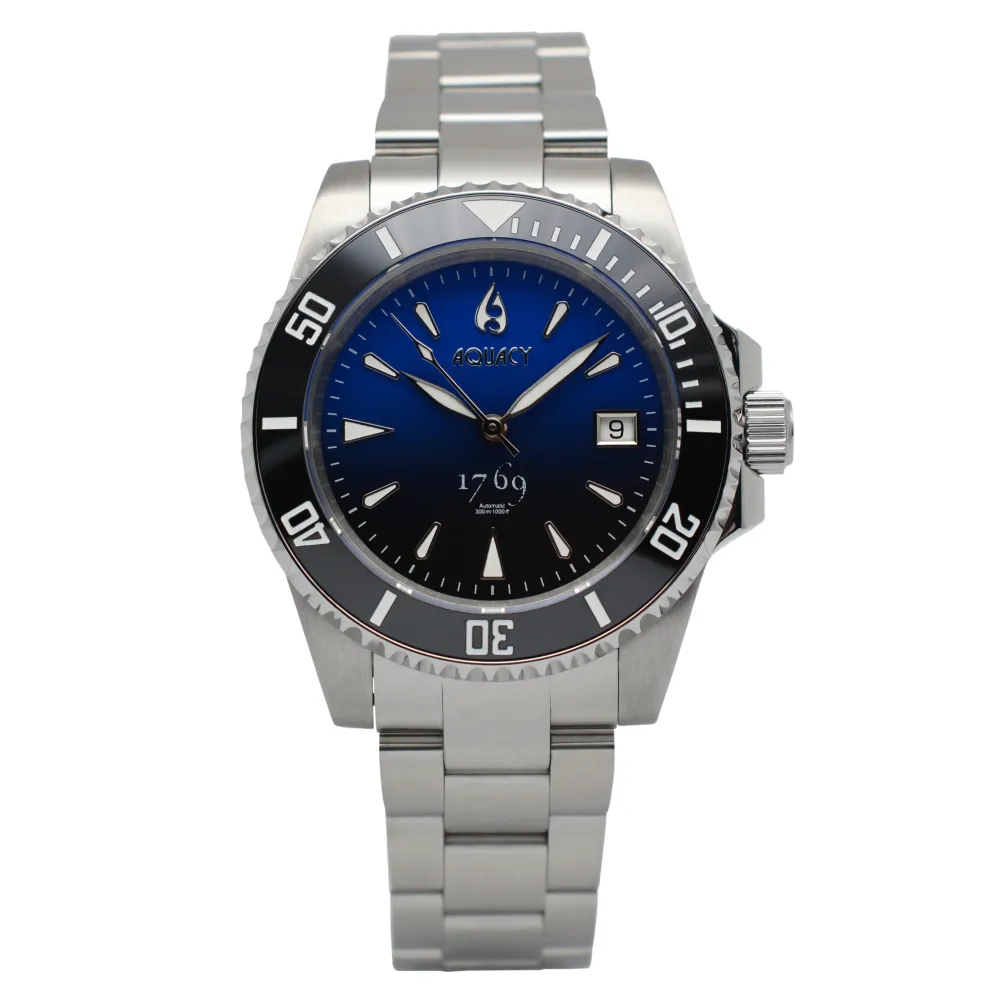 Aquacy 1769 Hei Matau Men's Automatic 300M Half Blue Black Dive Watch Miyota 9015 1769.HBLB.B.S