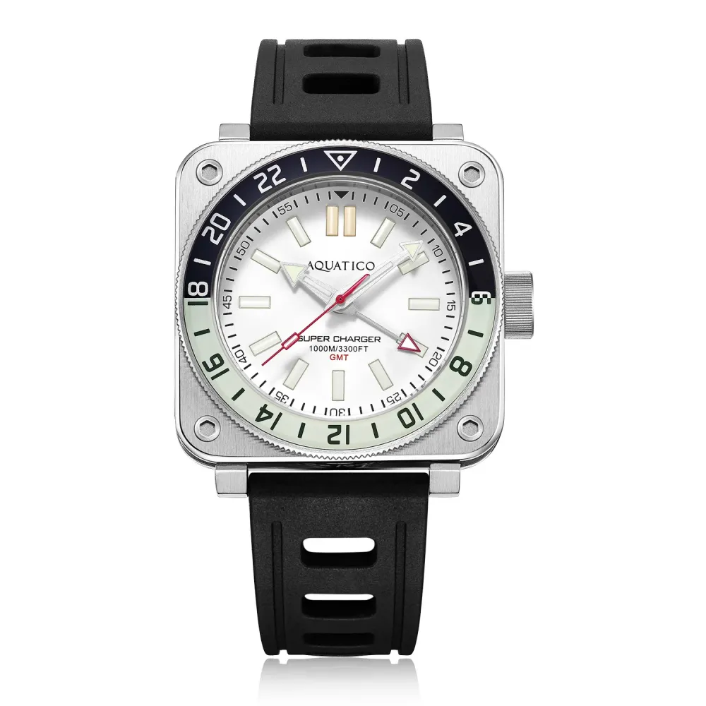 Aquatico Steel Man GMT Watch (White Dial black and white bezel) NO DATE