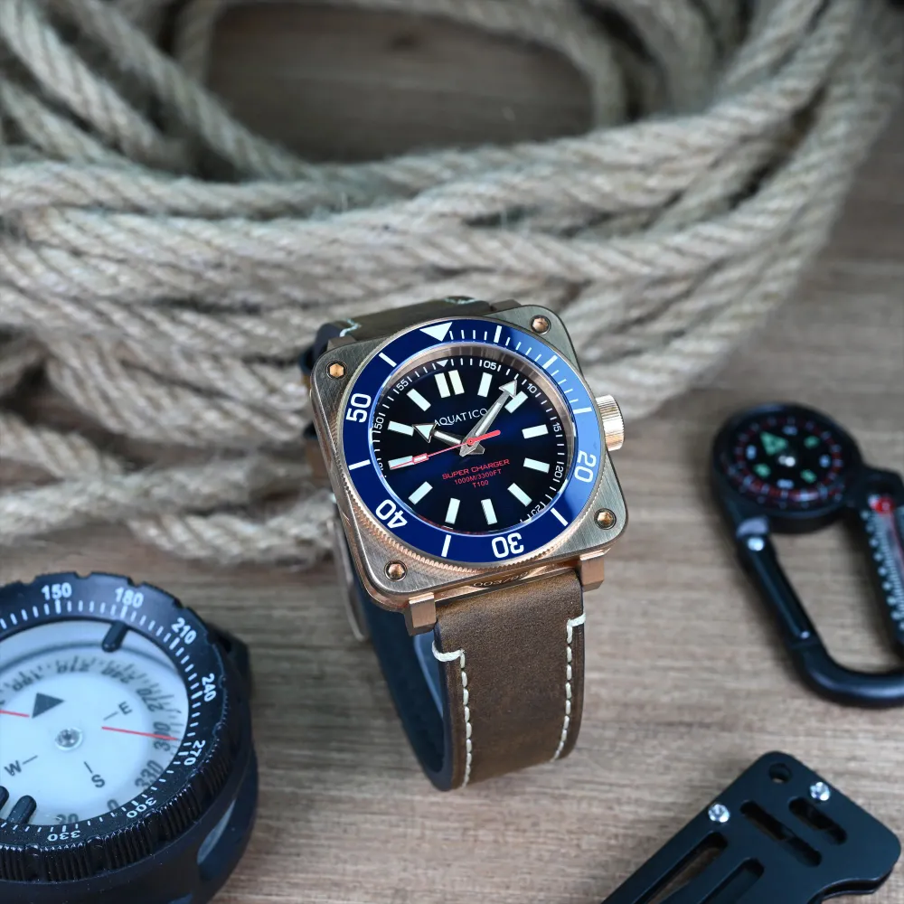 Aquatico Super Charger Bronze Blue Dial Watch (NH35) NO DATE (Pre-order now for September delivery)