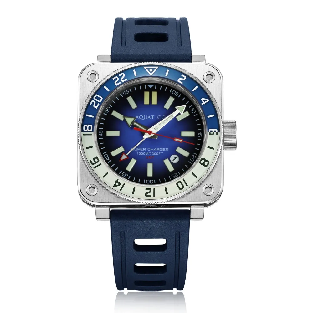 Aquatico Steel Man GMT Watch (Blue Dial Blue/White Bezel)