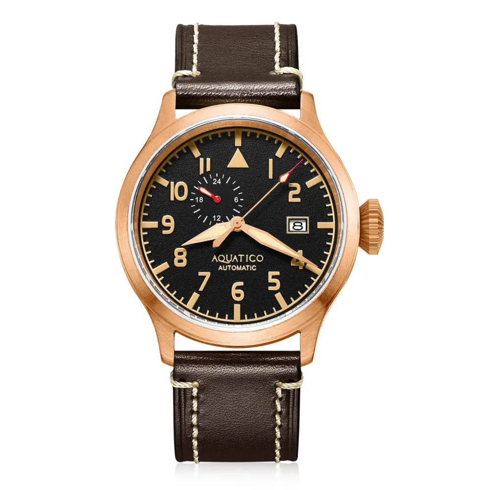 Aquatico 43mm Bronze Pilot Watch Black Dial