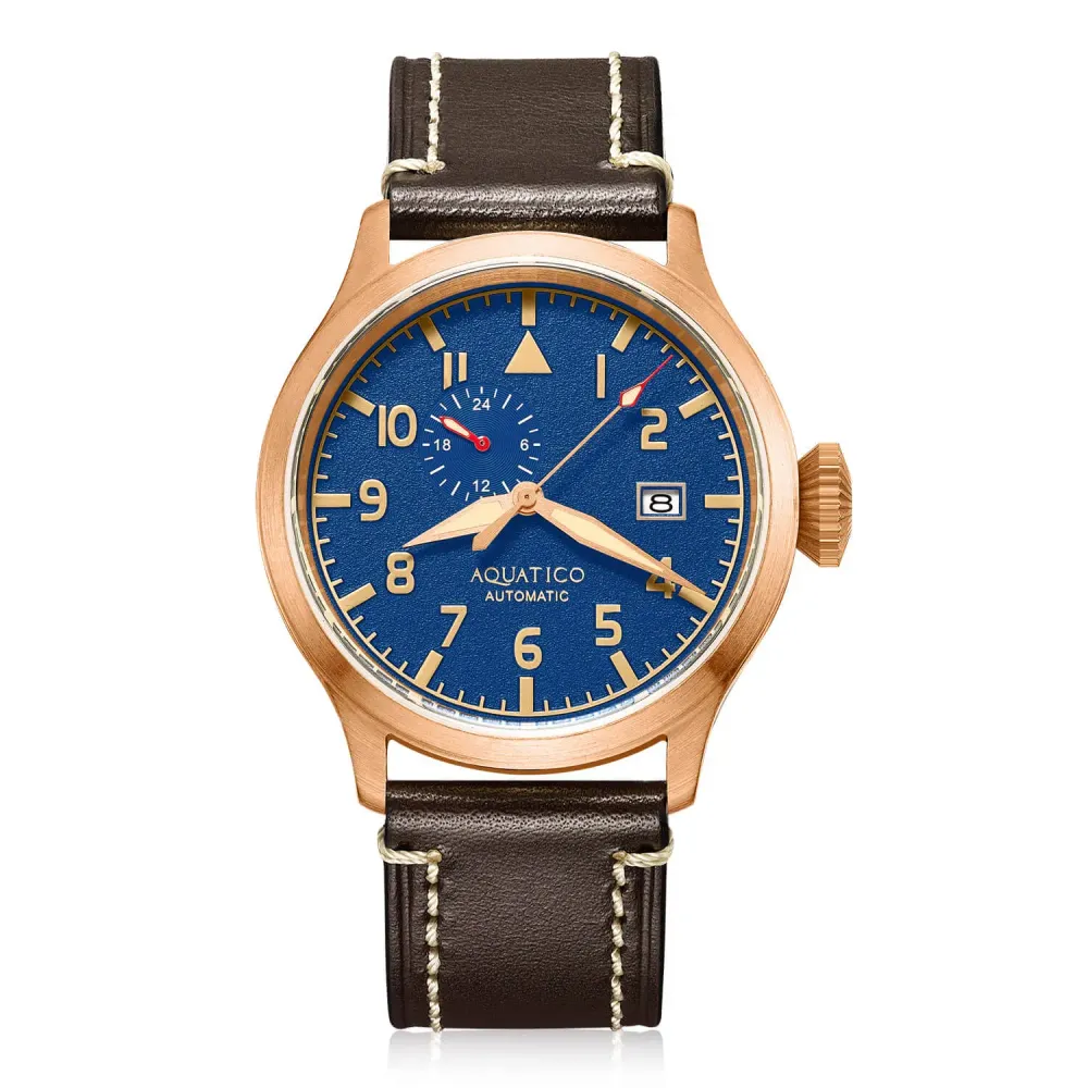 Aquatico 43mm Bronze Pilot Watch Blue Dial