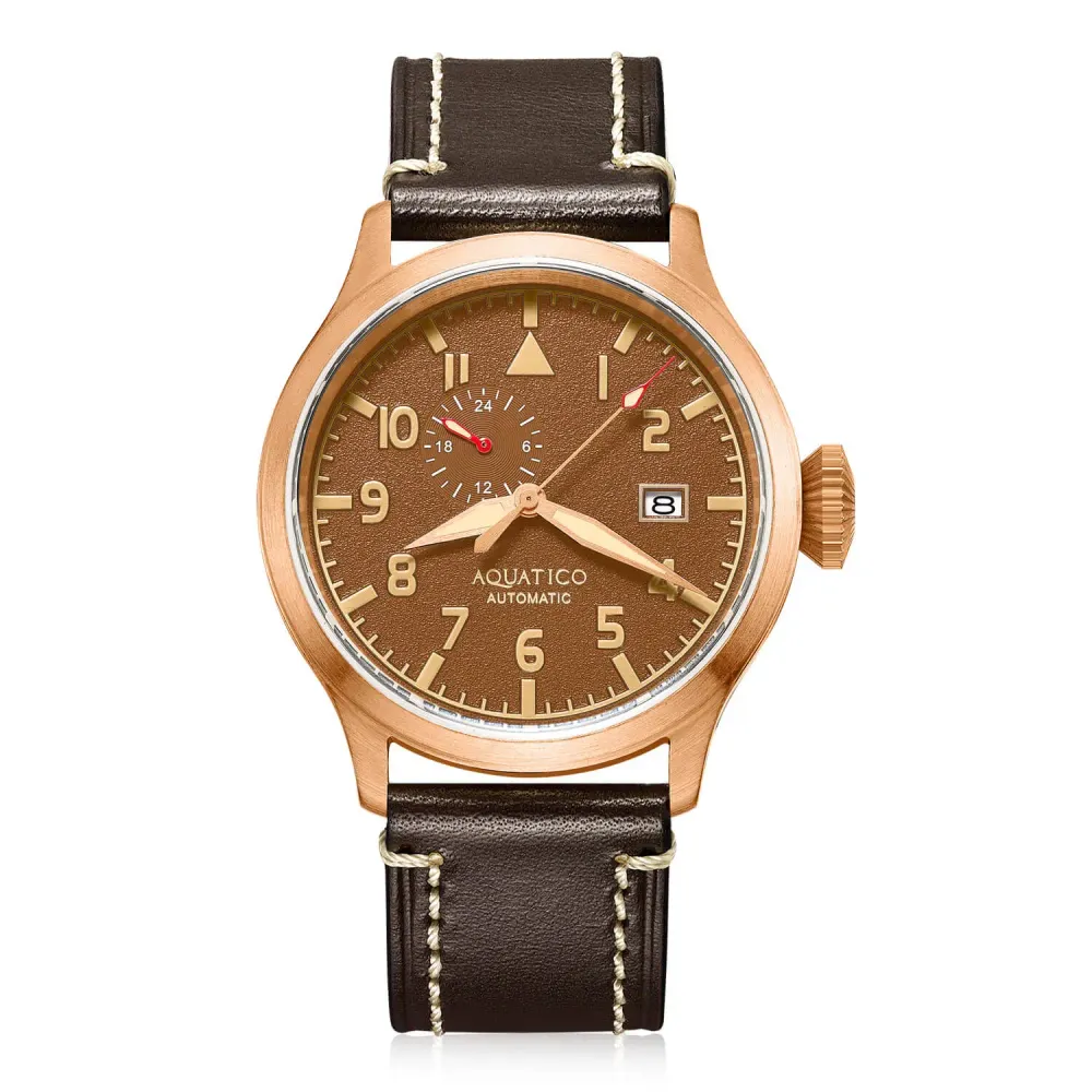 Aquatico 43mm Bronze Pilot Watch Brown Dial