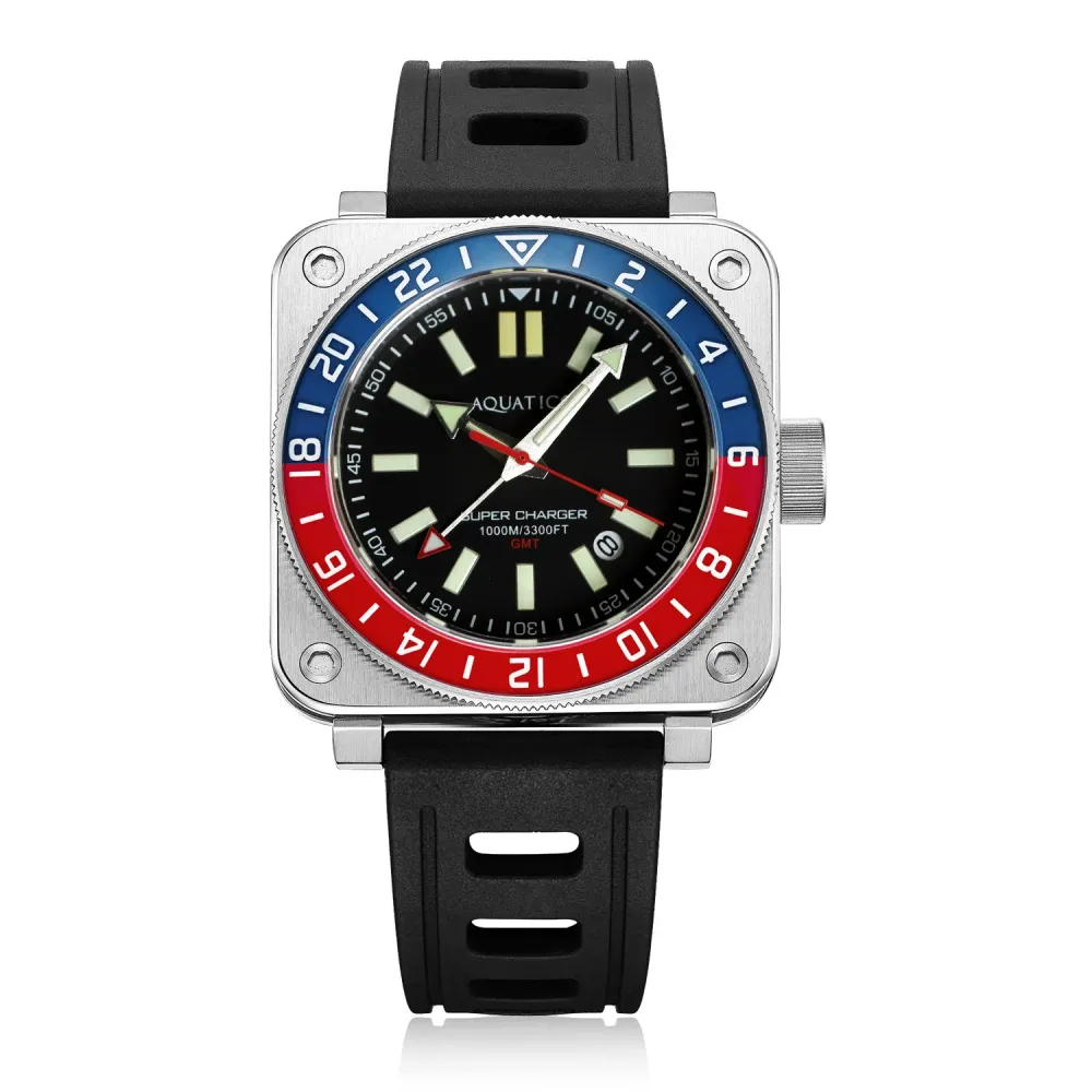 Aquatico Steel Man GMT Watch (Black Dial Pepsi Bezel)
