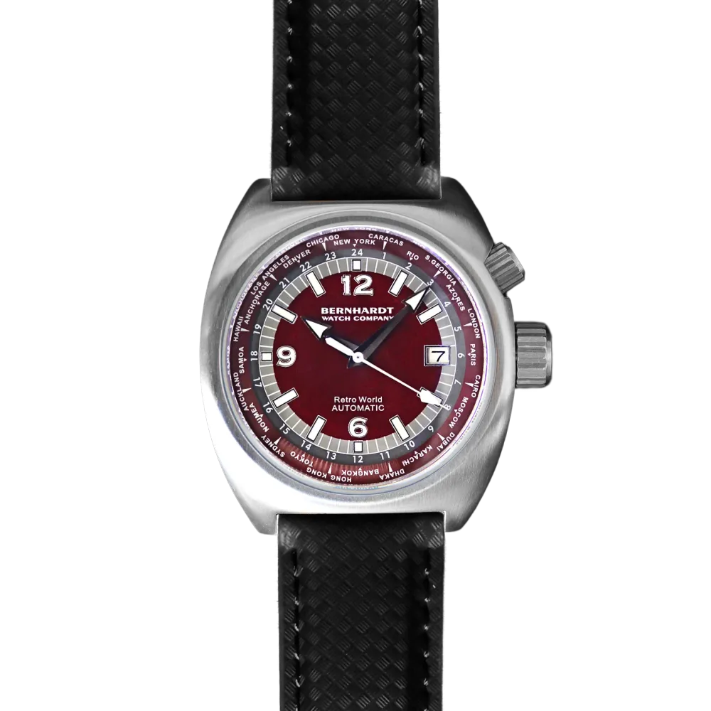 Retro World Timer - Burgundy Dial