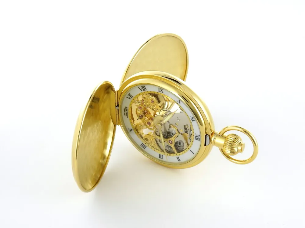 Berthet SAVONNETTE montre de poche double ouverture Squelette doré 48mm, photo 1 of 1