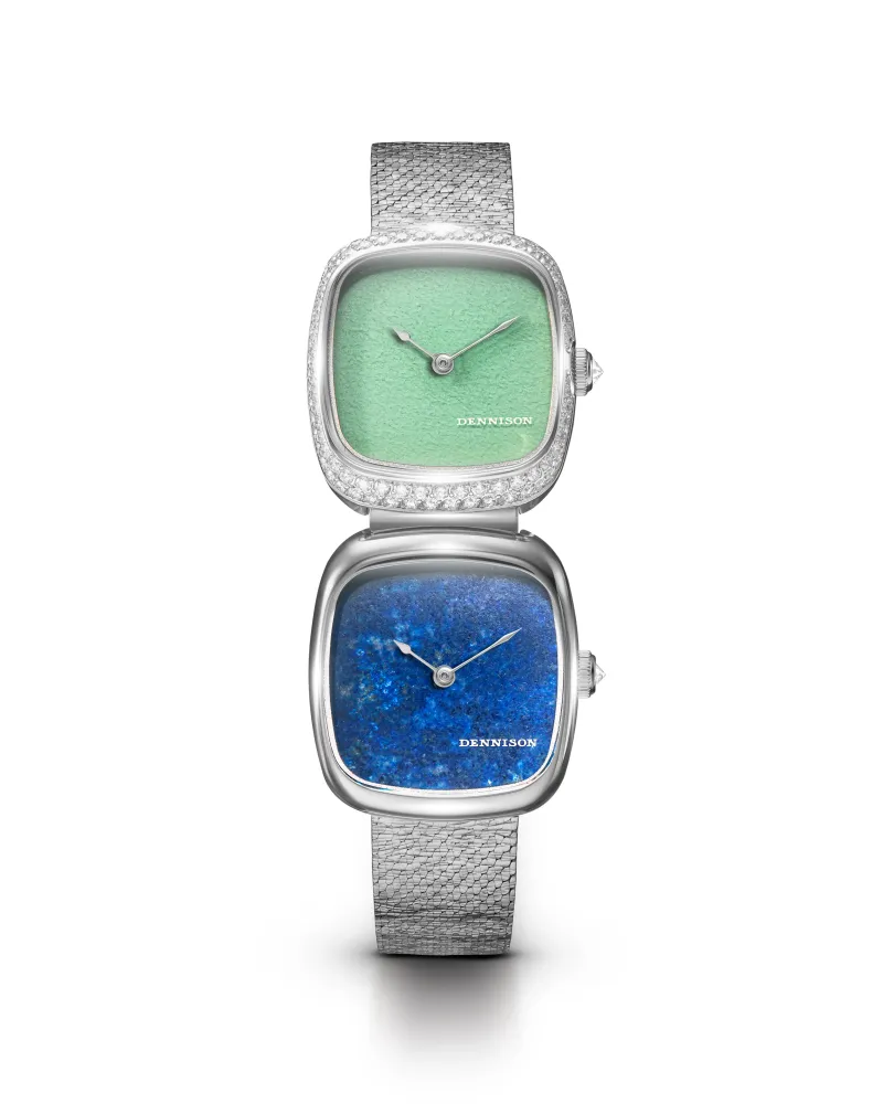 Dual Time Mini – Lagoon Jadeite Diamonds & Lapis Lazuli In Steel