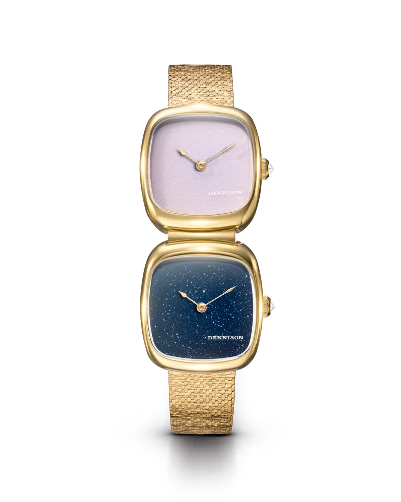 Dual Time Mini – Pink Malaysian Jade & Aventurine In Gold