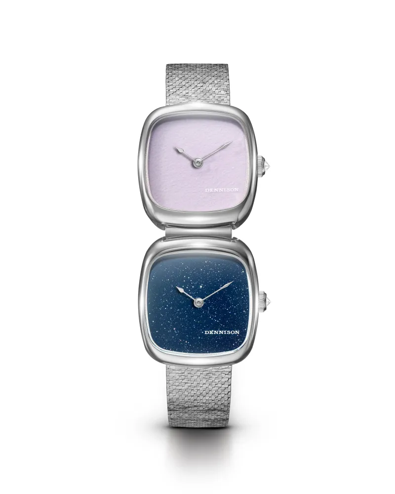 Dual Time Mini – Pink Malaysian Jade & Aventurine In Steel