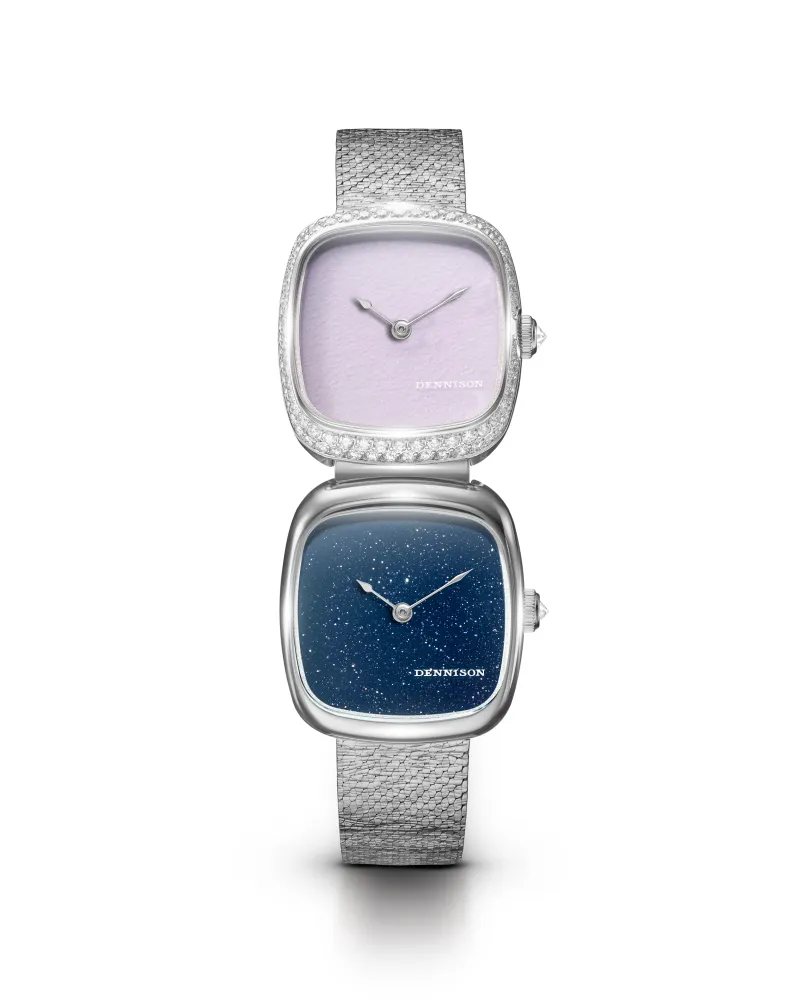 Dual Time Mini – Pink Malaysian Jade Diamonds & Aventurine In Steel