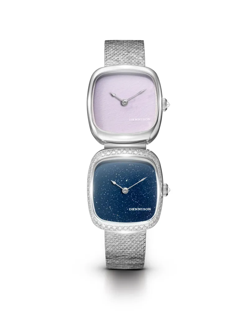 Dual Time Mini – Pink Malaysian Jade In Steel & Aventurine Diamonds