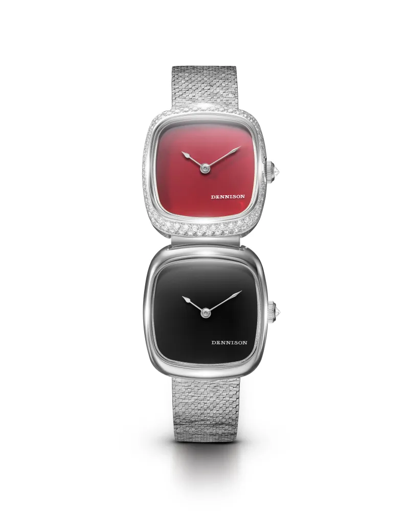 Dual Time Mini – Red Jasper Diamonds & Black Onyx In Steel