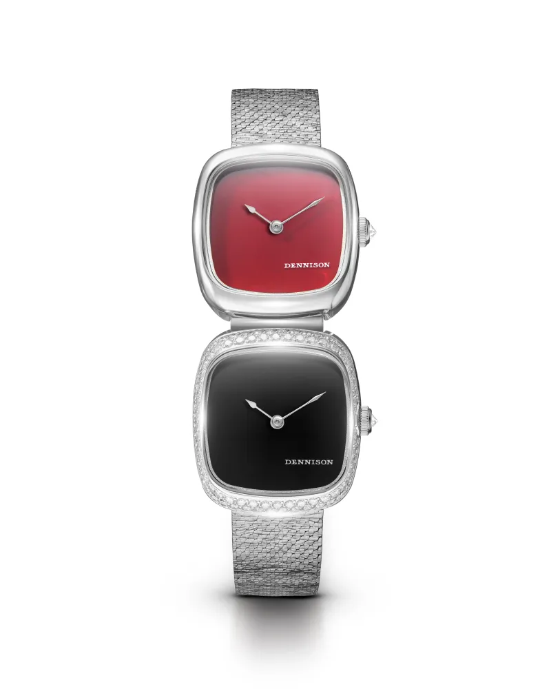Dual Time Mini – Red Jasper In Steel & Black Onyx Diamonds