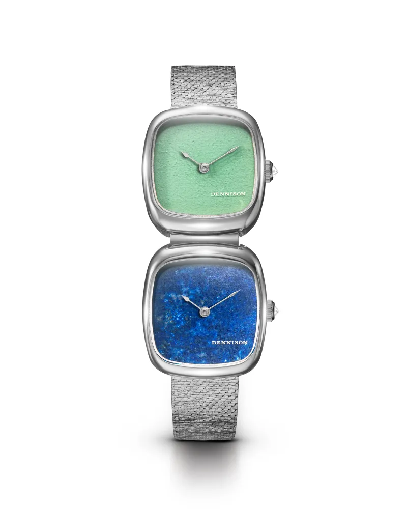 Dual Time Mini –  Lagoon Jadeite & Lapis Lazuli In Steel