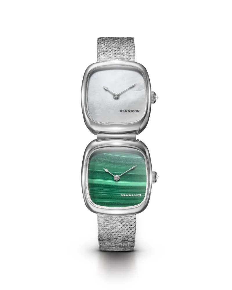Dual Time Mini –  White MOP & Malachite In Steel
