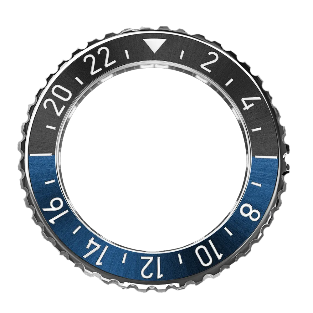 REEF 42mm BICOLOR BLACK/BLUE GMT BEZEL WITH LUMINOUS 24-HOUR SCALE
