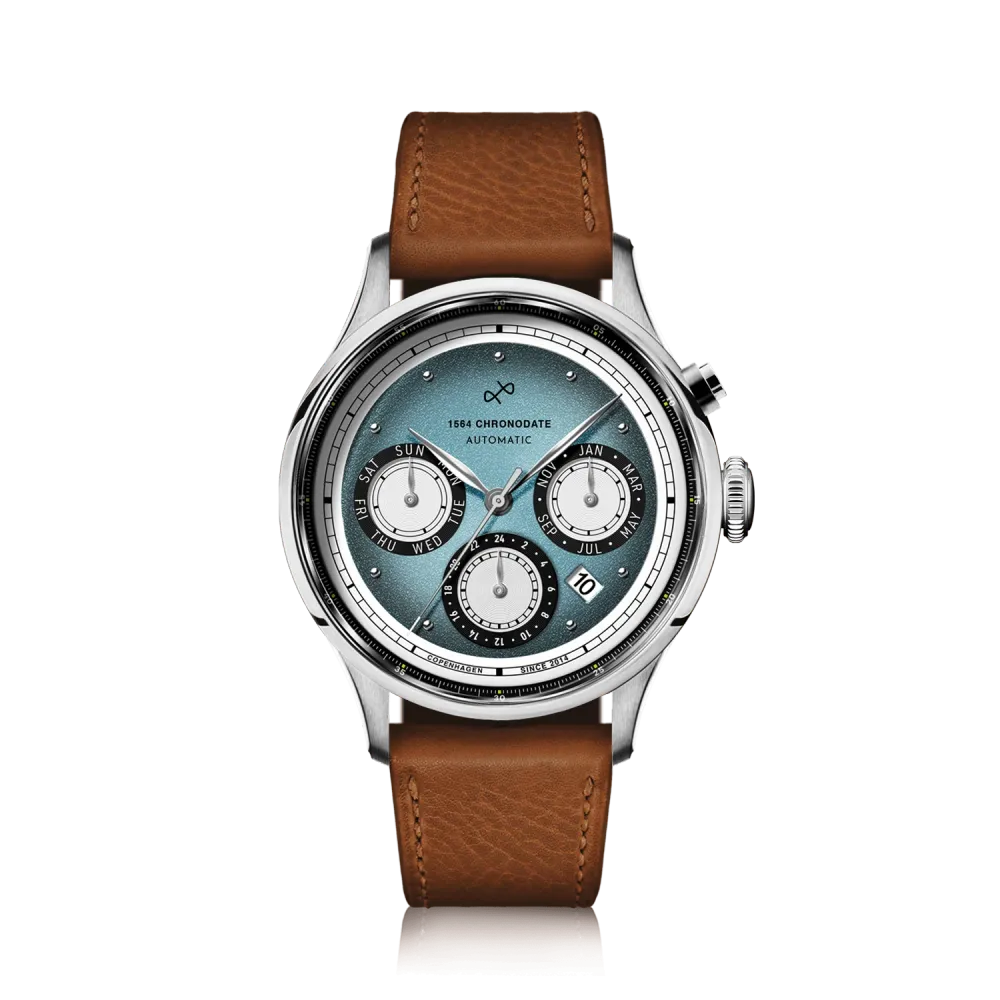 1564 Chronodate Automatic, Steel / Ice Blue & White