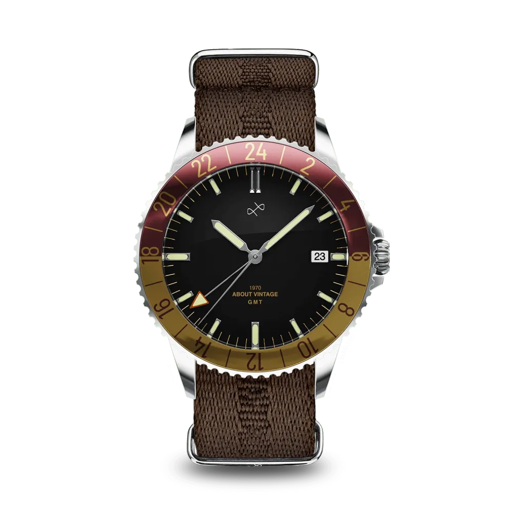 1970 Haagen GMT Automatic, Steel / Burgundy - Swiss Made