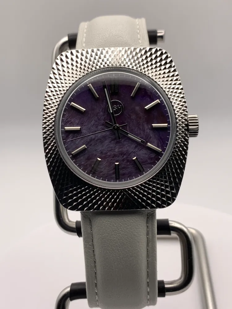 Lily. Faceted 37mm stainless steel case. Acrylic domed crystal. Charlotte stone dial. Seiko VH31 mecha-quartz.