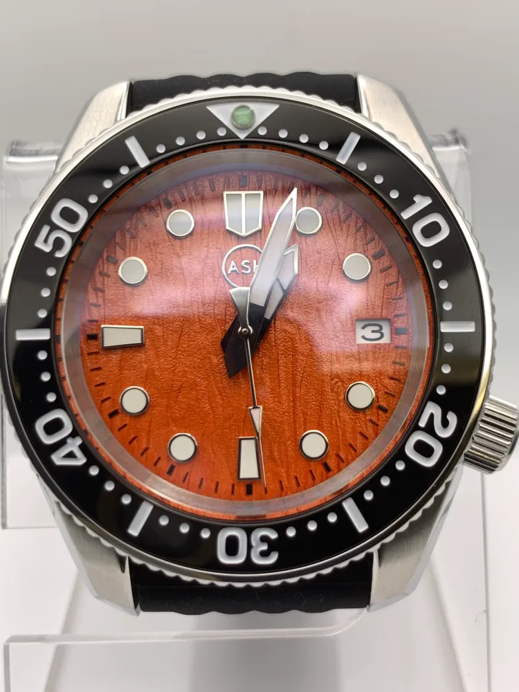 Orange Crushed. Textured Dial. Diver Style. 42mm cushion case.