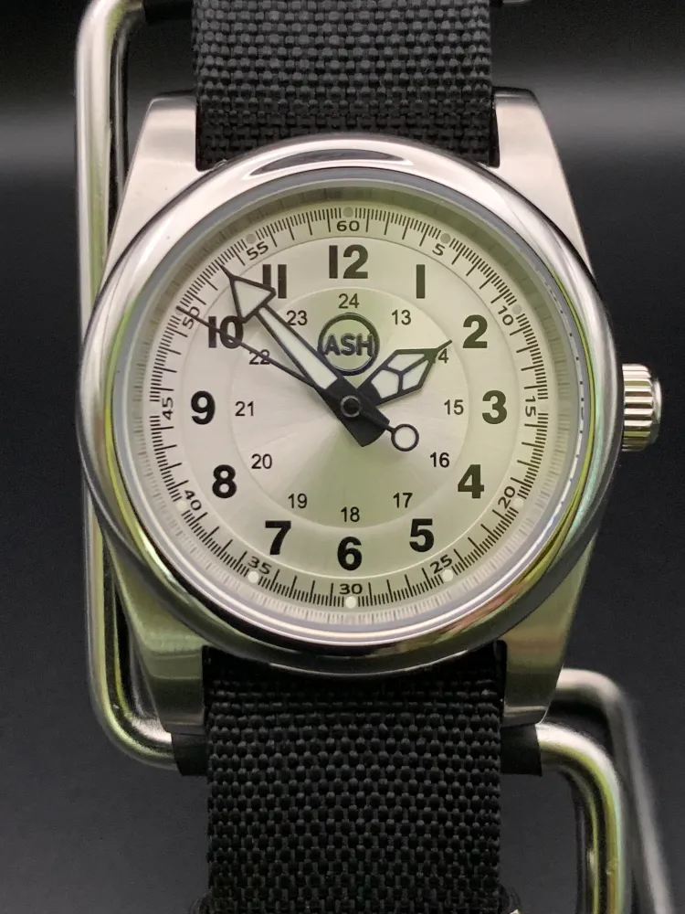 Silver Arrow. 36mm stainless steel field watch. Sapphire crystal. NH38 automatic.
