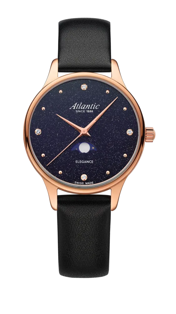 Elegance Nightsky Aventurine with Moonphase | Rose Gold on Leather
