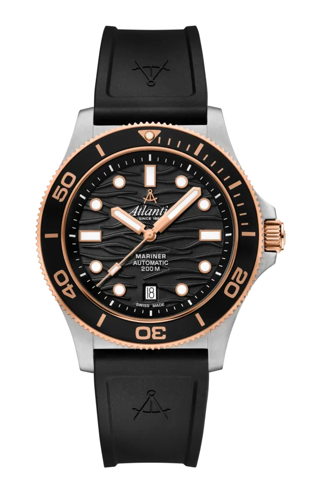 Atlantic Mariner Wave Automatic | Black/Rose Gold Dial on PU Strap