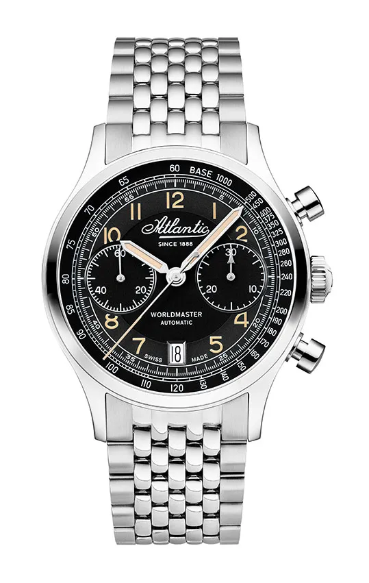 Atlantic Worldmaster Bicompax Black on Metal Bracelet
