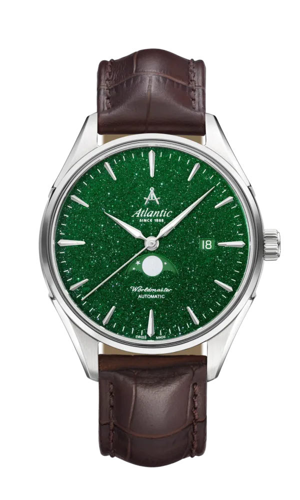 Atlantic Worldmaster Moonphase Green Aventurine | Stainless Steel/Leather