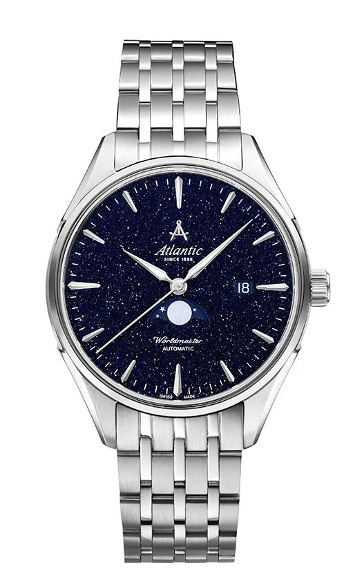 Atlantic Worldmaster Nightsky Moonphase – Blue Aventurine Stone Dial with Stainless Steel Bracelet