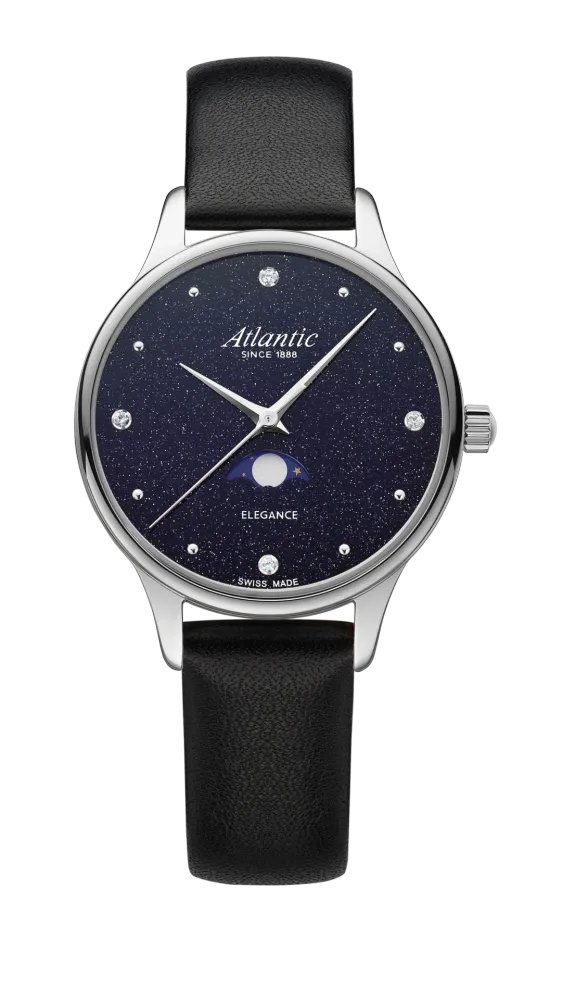 Elegance Nightsky Aventurine with Moonphase | Blue Steel on Leather