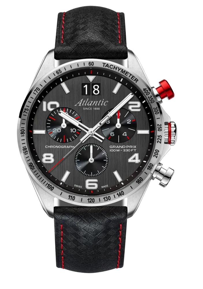 Grand Prix Quartz Chronograph | Black Dial Carbon Leather