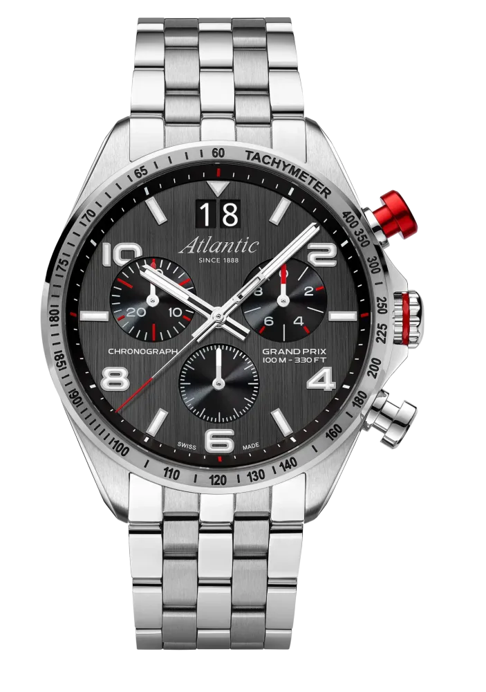 Grand Prix Quartz Chronograph | Black Dial Steel Bracelet
