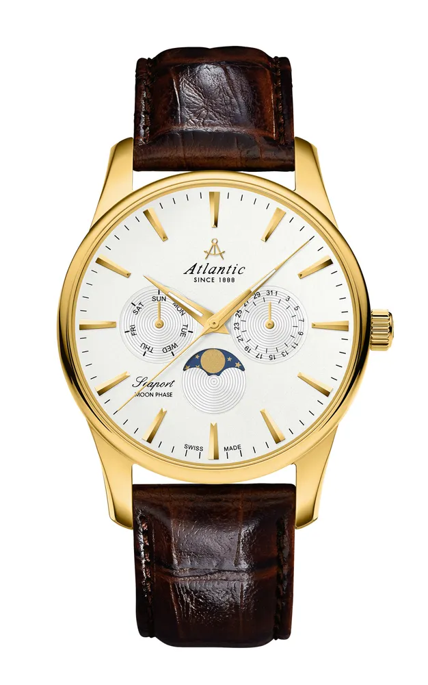 Seaport Moonphase Yellow Gold PVD Leather