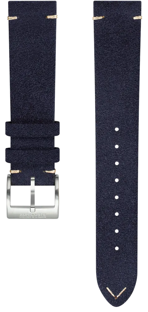 Bracelet veau velours bleu- Boucle acier – 20mm – Pompes rapides