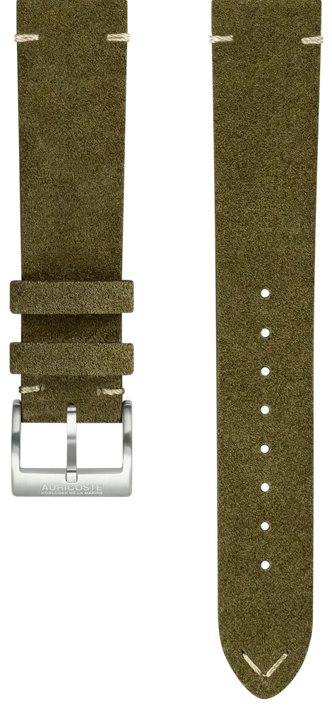 Bracelet veau velours kaki- Boucle acier – 20mm – Pompes rapides