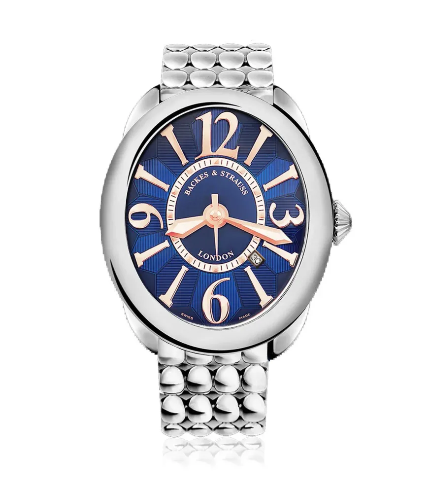 Regent Steel 4047 SS Luxury Watch - Oval Case with Ideal-Cut Diamond Crown