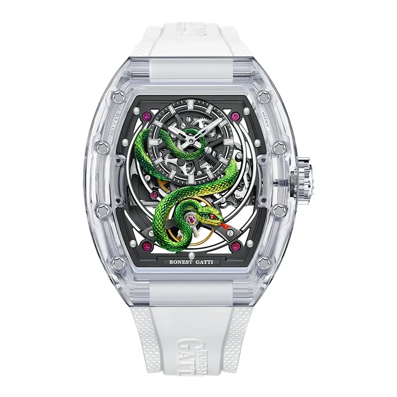BG6004 3D Snake K9 Crystal Skeleton Watch