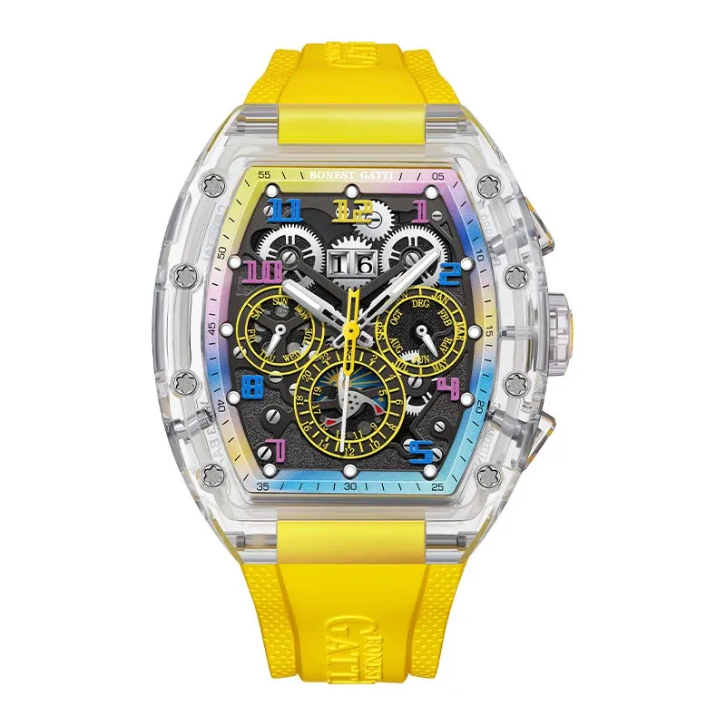 BG9920 K9 Crystal Skeleton Tonneau Automatic Watch