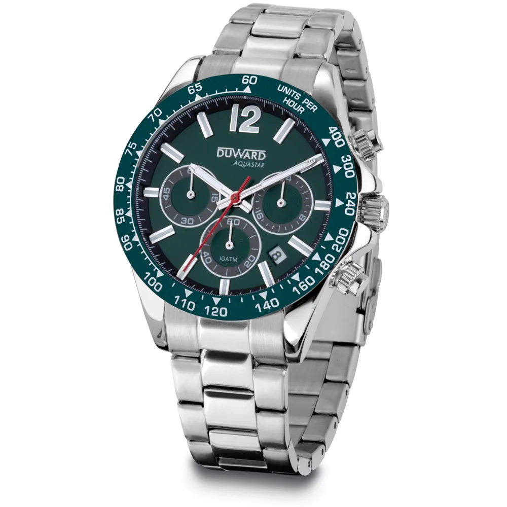 Reloj de Hombre DUWARD Aquastar de acero  con bisel y esfera verde  10 ATM